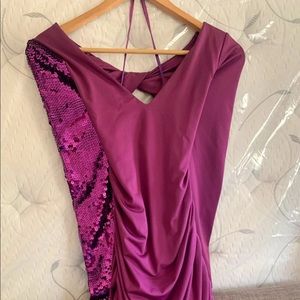 Purple sequin body con dress
